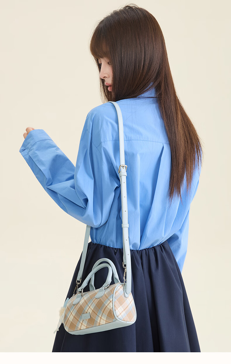 Wanting Plaid Underarm Bag for Women Autumn Winter Small Square Shoulder Bag Plaid Underarm Bag - Dark Brown (With Plush Pendant) 7