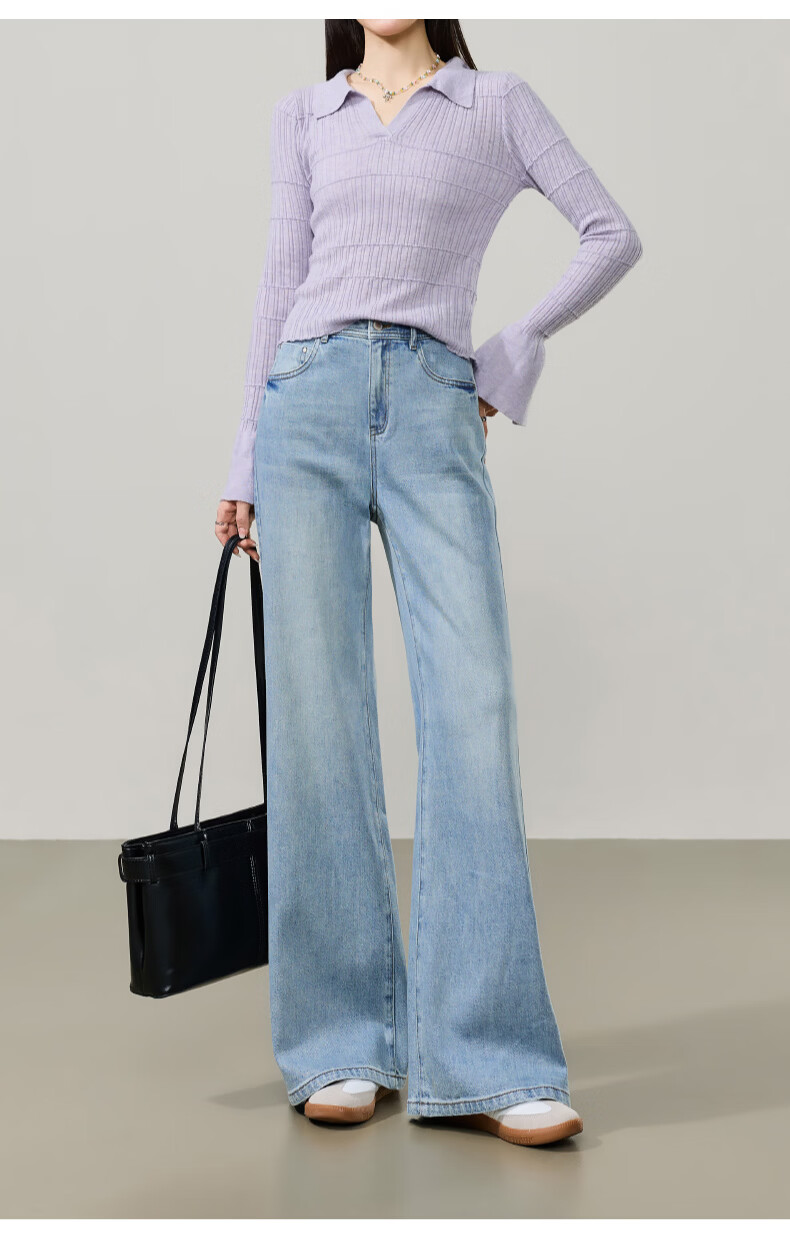 ESE-Y Lyocell Cotton Tube Flared Jeans for Women 2026 Spring New High Waist Straight Wide Leg Flare Pants Denim Blue 29 22