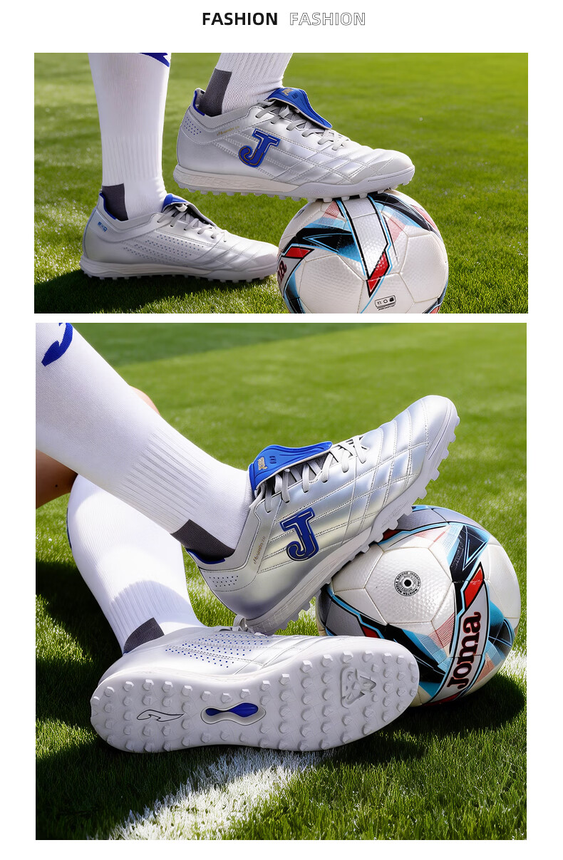 JOMA Kangaroo Leather Soccer Shoes TF Turf Studs Adult Youth Match Training Silver/Blue Size 41 23