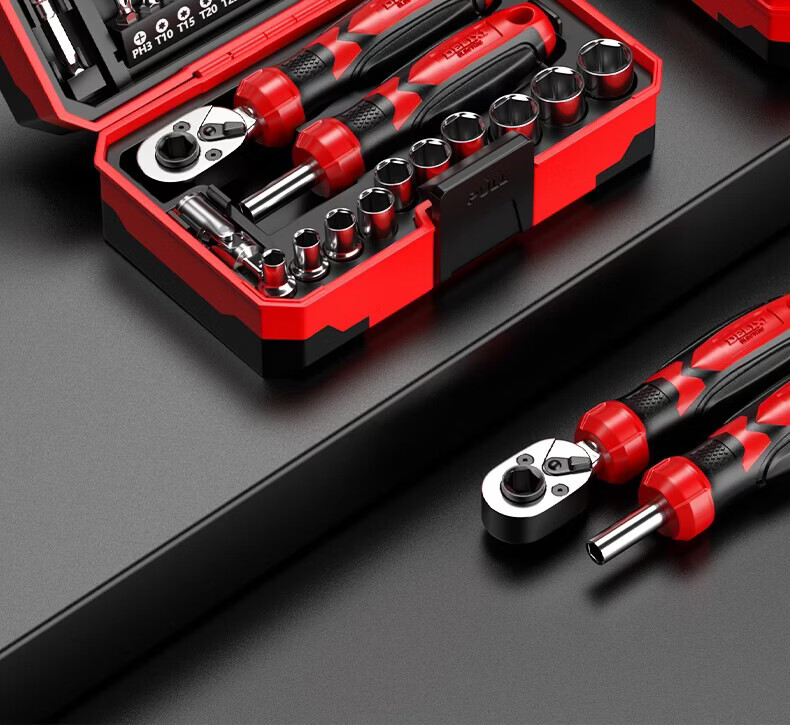 DELIXI ELECTRIC Ratchet Wrench Set Socket Wrench Cycling Toolbox Screwdriver Set Motorcycle Repair 41-Piece Kit 21