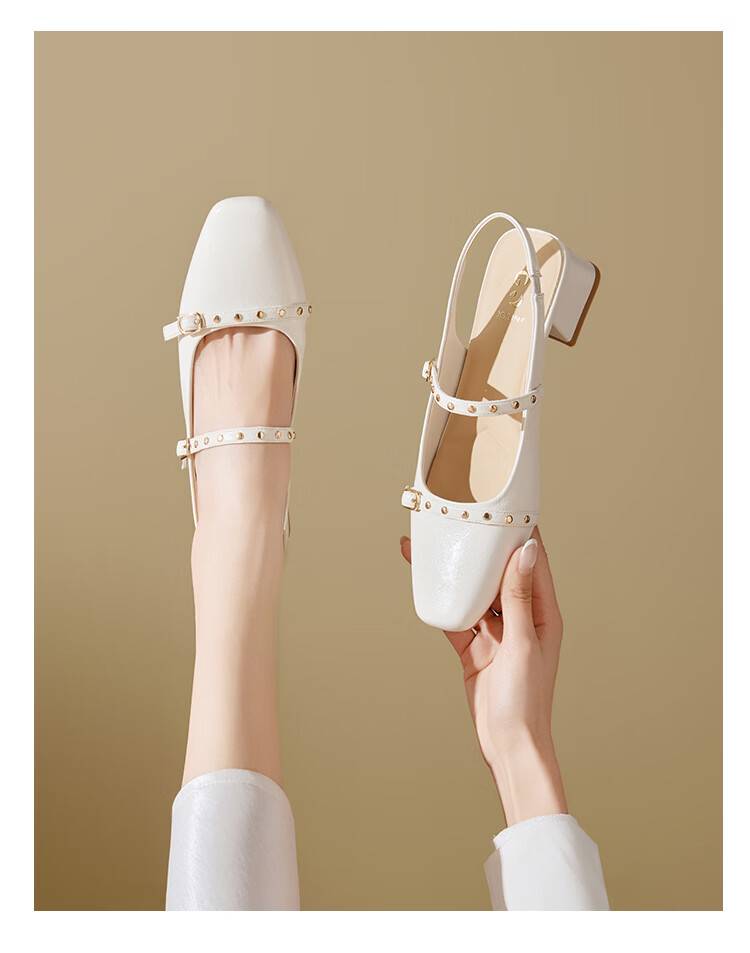 Zhuoshini Women's Low-Cut Sandals 2026 New Summer Fashion Chunky Heel Mary Jane Shoes with Skirts, Off-White, Size 39 13