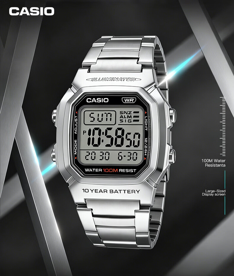 CASIO Vintage Small Silver Block Minimalist Watch Gift for Boyfriend W-800HD-1AVPF 1