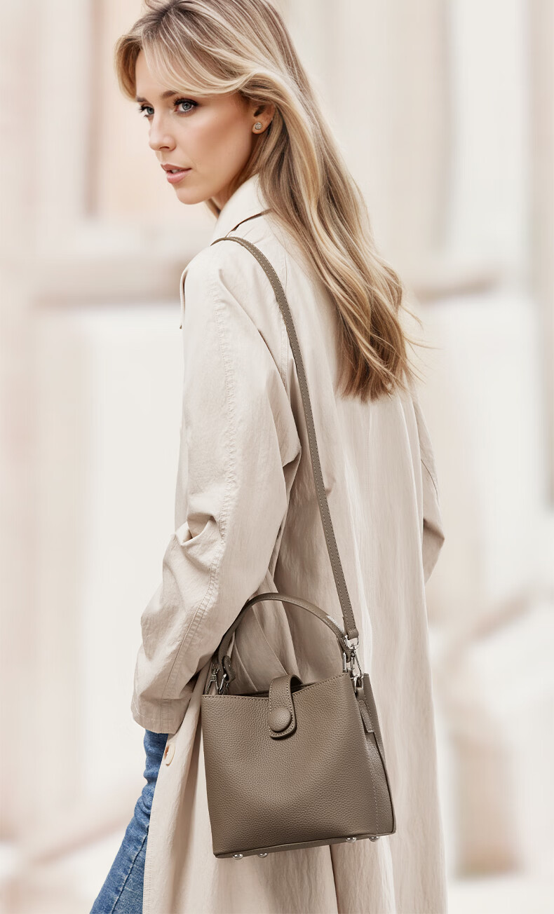 ESUNARTY Genuine Leather Bucket Bag Women 2026 New Handbag Boutique High-End Shoulder Crossbody Bag Birthday Gift for Women 1