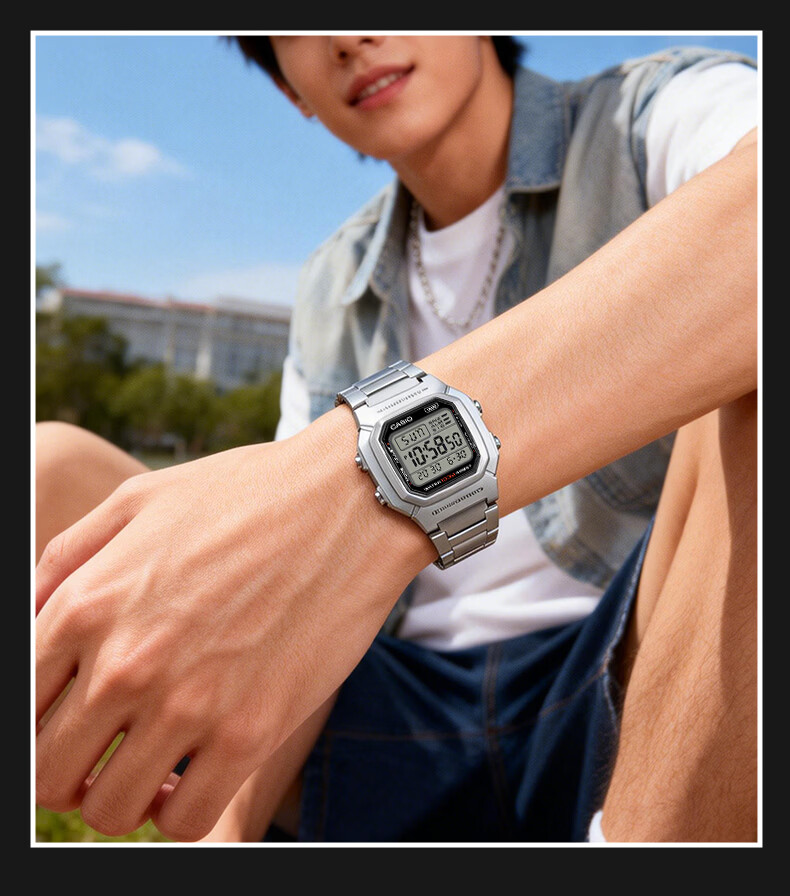 CASIO Vintage Small Silver Block Minimalist Watch Gift for Boyfriend W-800HD-1AVPF 3