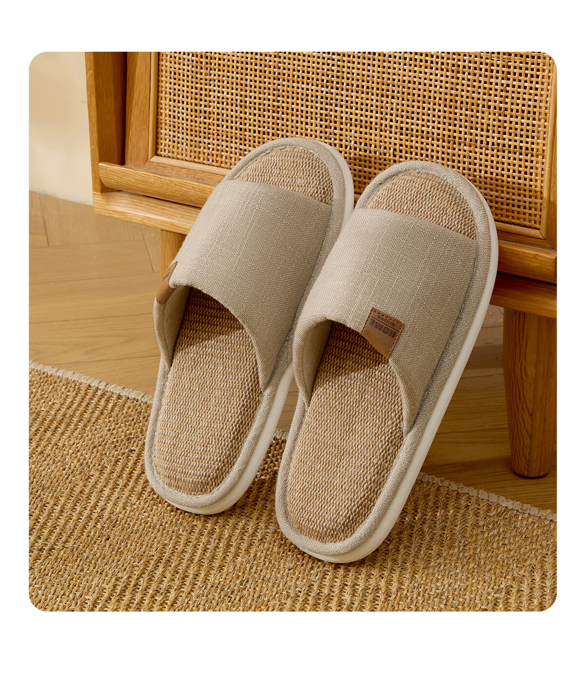 Runrou Linen Men's Slippers Spring Autumn Indoor Home Quiet Non-slip Breathable Antibacterial Odor-resistant Cotton Linen Four Seasons Slippers 12