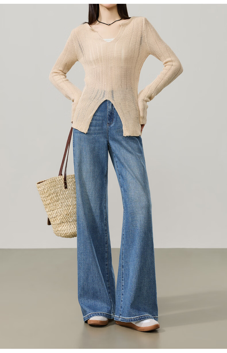 ESE-Y Lyocell Cotton Tube Flared Jeans for Women 2026 Spring New High Waist Straight Wide Leg Flare Pants Denim Blue 29 18