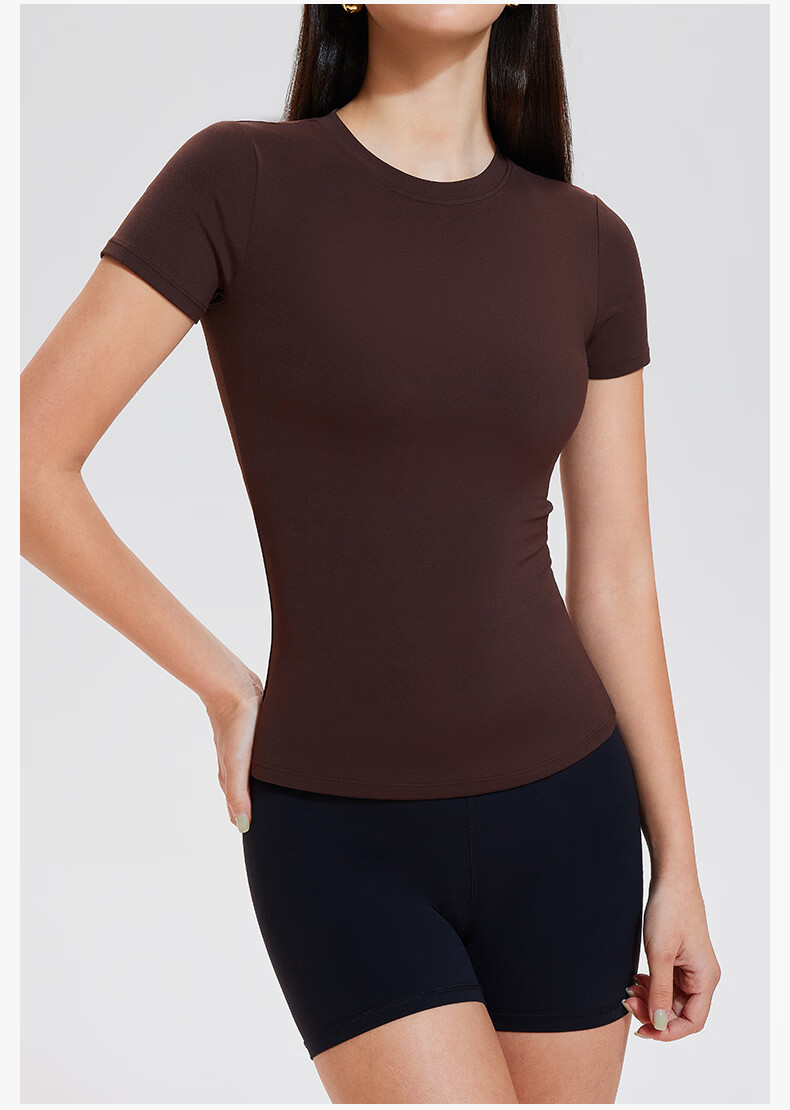 Cosleaf Women's Sports T-Shirt Short Sleeve High Elastic Slim Fit Round Neck Breathable Running Top Fitness Yoga Wear 8