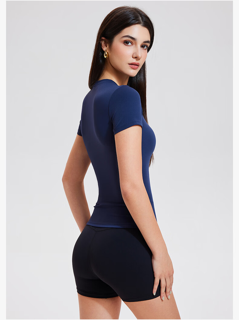 Cosleaf Women's Sports T-Shirt Short Sleeve High Elastic Slim Fit Round Neck Breathable Running Top Fitness Yoga Wear 17