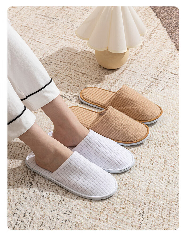 BWNK Disposable Thickened Home Travel Non-Slip Slippers [5 Pairs] Gray Fleece Slippers 11