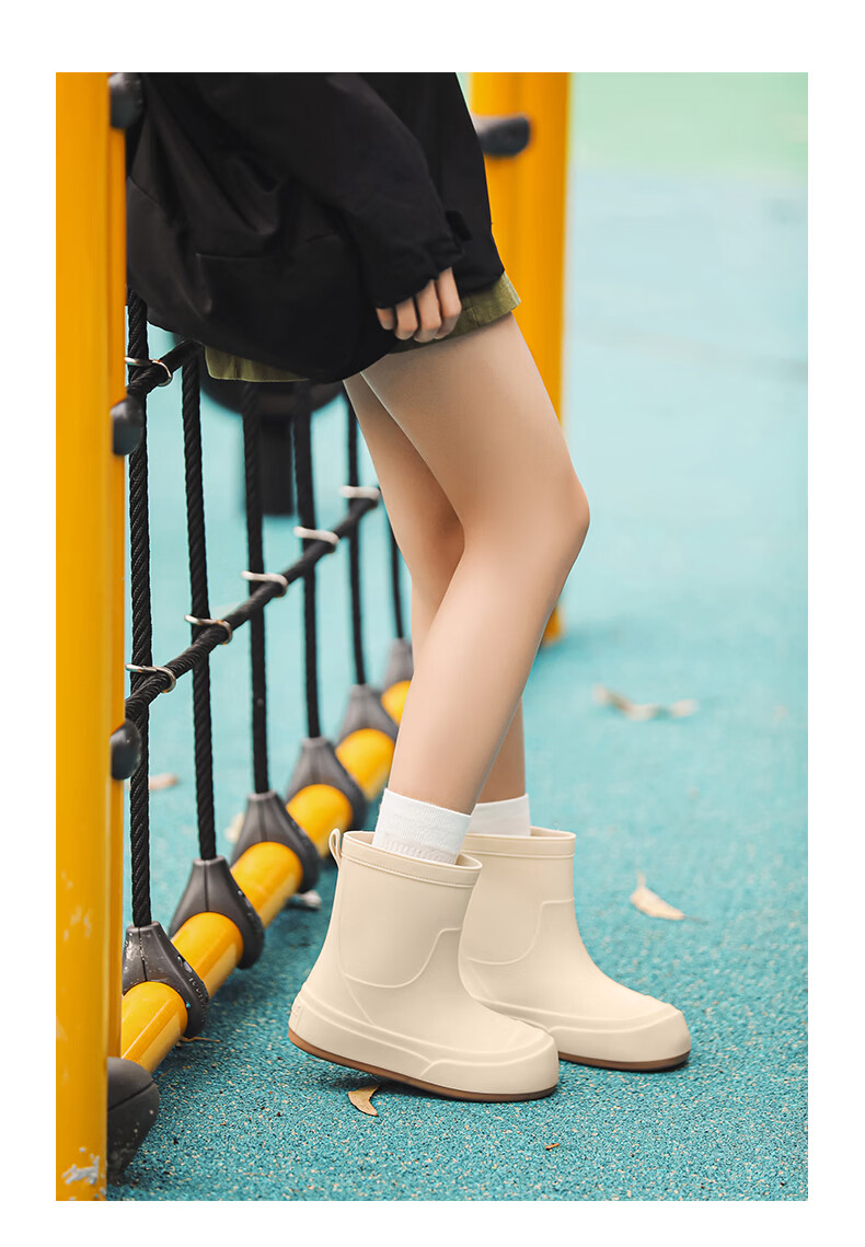 KINGLOVOUN Women's Stylish Rain Boots Cute Waterproof Non-slip Rubber Shoes Outdoor Low-cut - 009 - White - Size 37 5