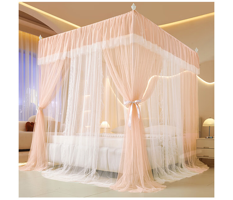 Hodo Encrypted Gauze Elegant Double-Layer Floor-Length Palace Mosquito Net 1.8×2m Home Three-Door Blue Gray 19
