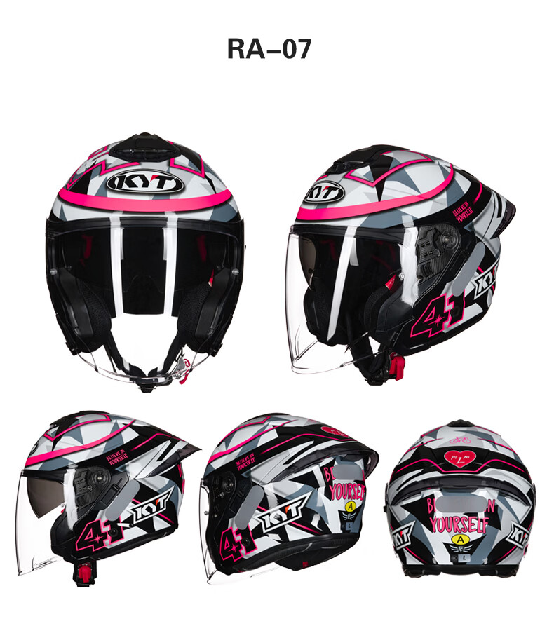 KYT RA-02 3/4 Retro Cruiser Motorcycle Helmet with Dual Visors, Matte Black, Size L 20