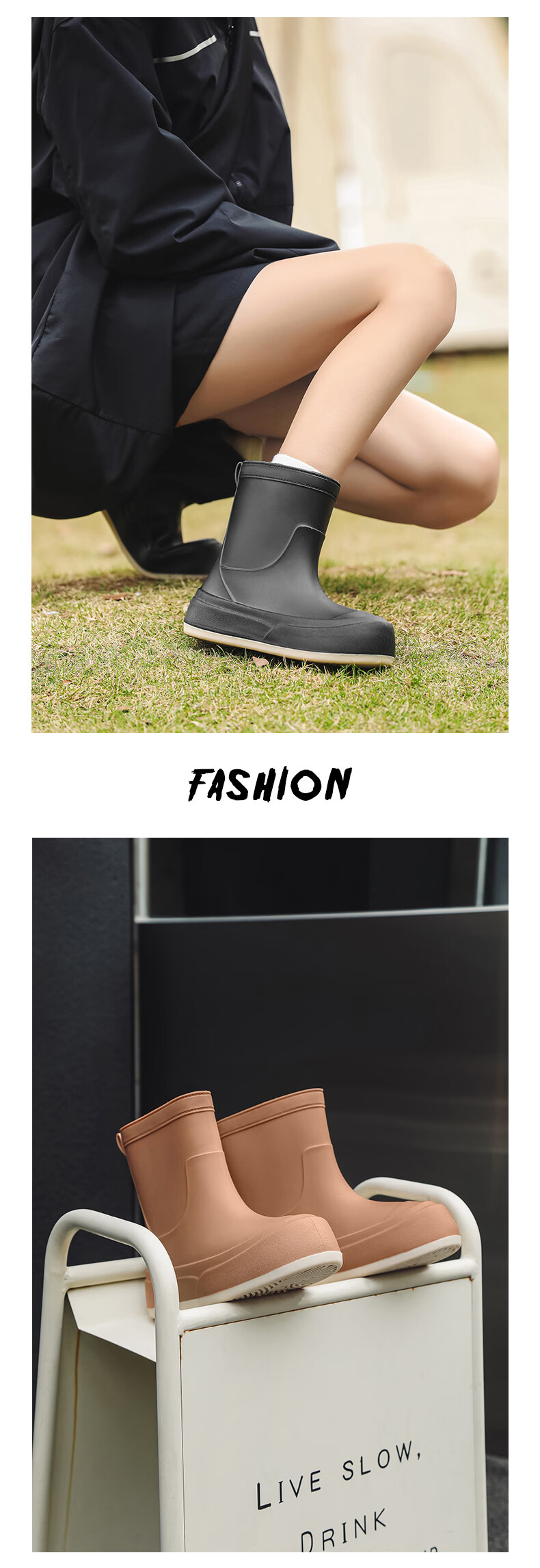 KINGLOVOUN Women's Stylish Rain Boots Cute Waterproof Non-slip Rubber Shoes Outdoor Low-cut - 009 - White - Size 37 2