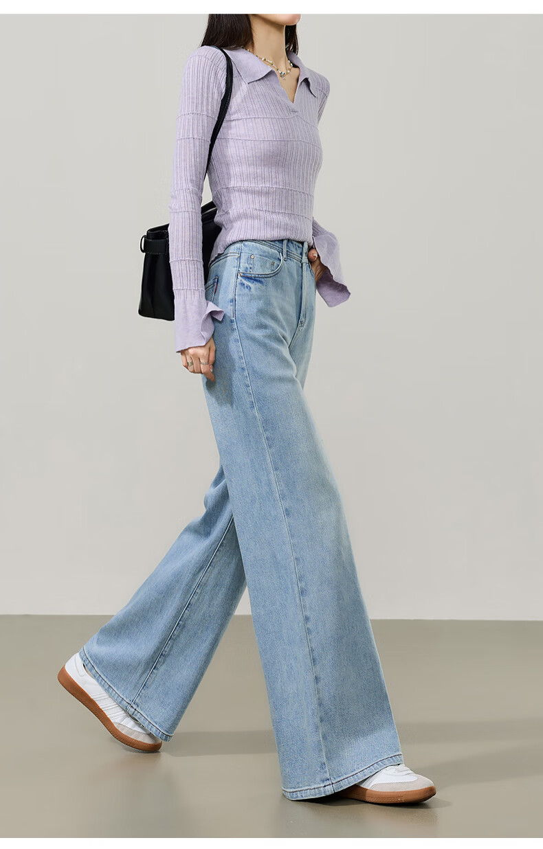 ESE-Y Lyocell Cotton Tube Flared Jeans for Women 2026 Spring New High Waist Straight Wide Leg Flare Pants Denim Blue 29 21