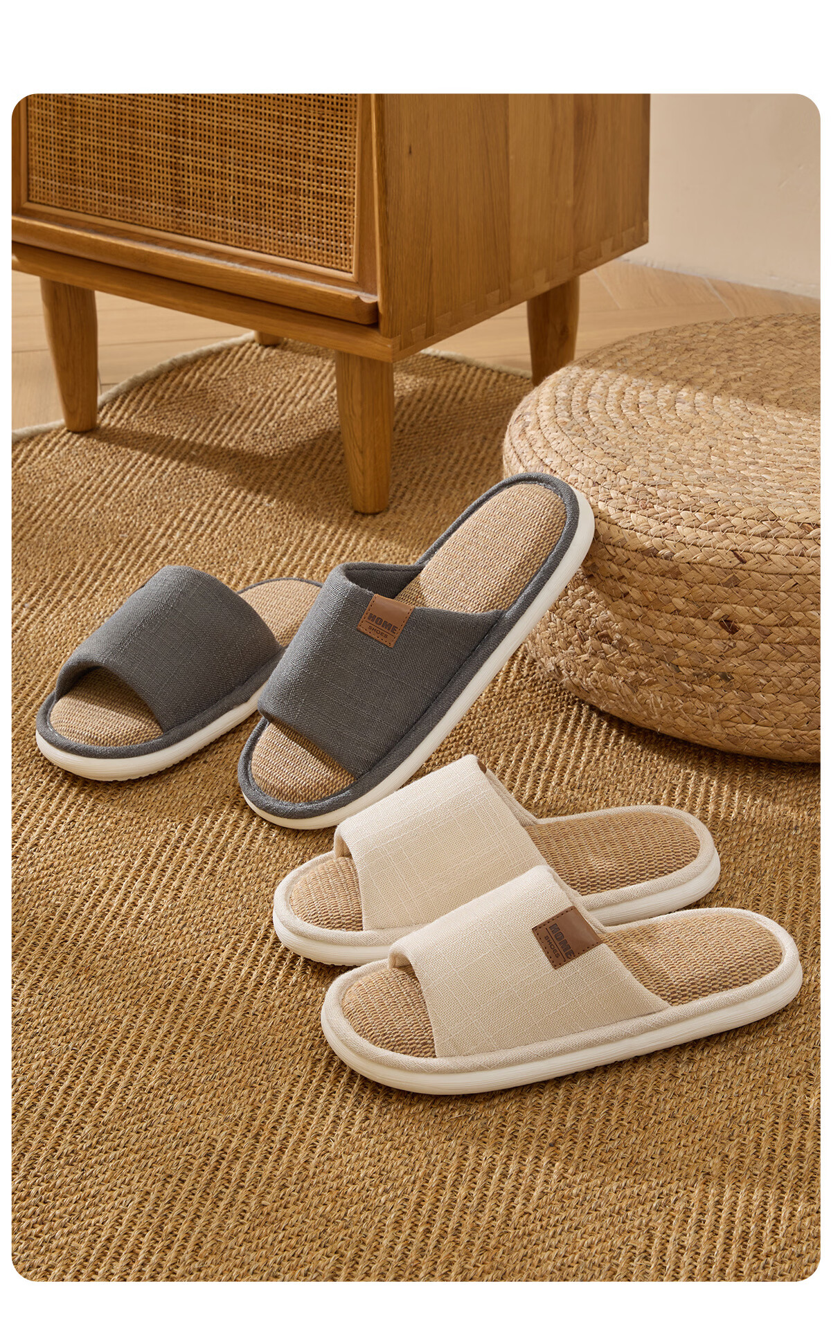 Runrou Linen Men's Slippers Spring Autumn Indoor Home Quiet Non-slip Breathable Antibacterial Odor-resistant Cotton Linen Four Seasons Slippers 14