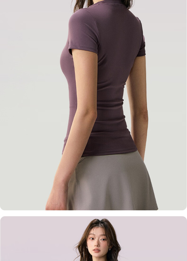 Xueqiman Women's Summer Thin Short Sleeve Quick-Dry High Elasticity Slim Fit Yoga Pilates Training Fitness T-Shirt 14