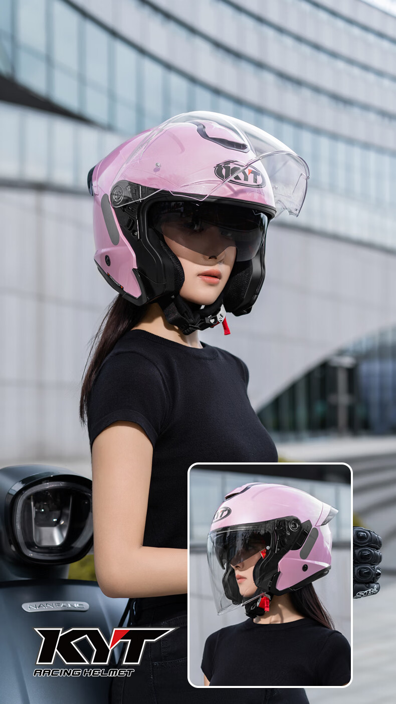KYT RA-02 3/4 Retro Cruiser Motorcycle Helmet with Dual Visors, Matte Black, Size L 14