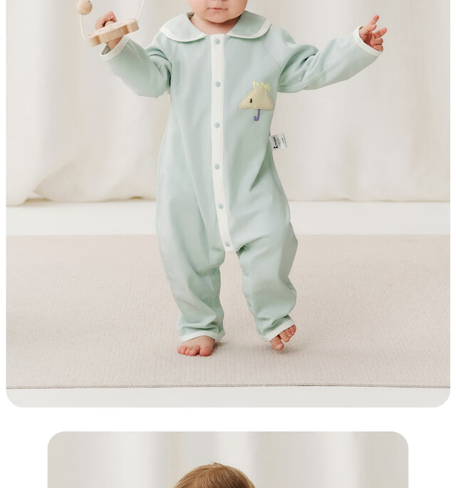 TONGTAI Baby Romper Spring and Autumn Pure Cotton Newborn Outing Lapel Jumpsuit Yellow 59cm 23