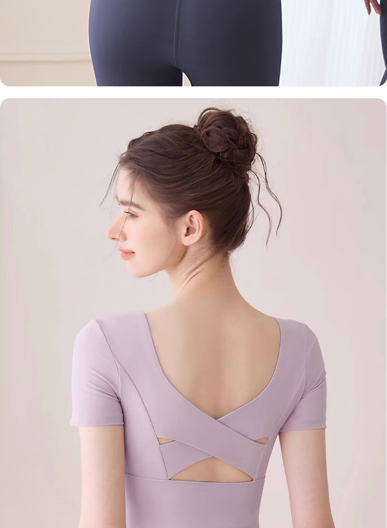 Xueqiman Women's Yoga Top 2026 New Quick-Dry Summer Premium Pilates Fitness Short Sleeve with Chest Pad 9