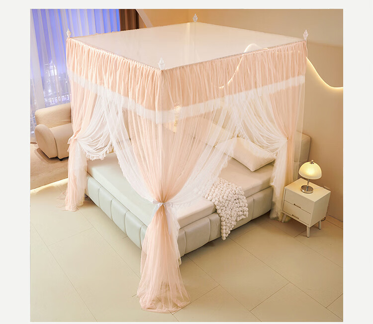 Hodo Encrypted Gauze Elegant Double-Layer Floor-Length Palace Mosquito Net 1.8×2m Home Three-Door Blue Gray 12