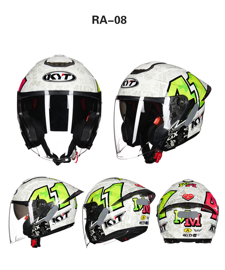 KYT RA-02 3/4 Retro Cruiser Motorcycle Helmet with Dual Visors, Matte Black, Size L 21