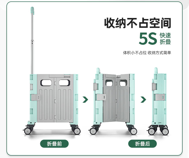Younai Foldable Shopping Cart Portable Small Trolley Household Hand Cart with Cover 4 Wheels for Grocery and Parcel Pickup 4