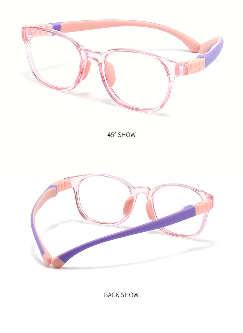Liangshihui Blue Light Blocking Glasses for Kids Anti-Radiation Anti-Fatigue Myopia Prevention Online Class Protective Eyewear Pink Frame Purple Temples 11