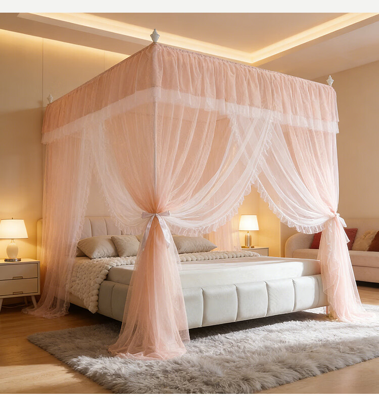 Hodo Encrypted Gauze Elegant Double-Layer Floor-Length Palace Mosquito Net 1.8×2m Home Three-Door Blue Gray 25