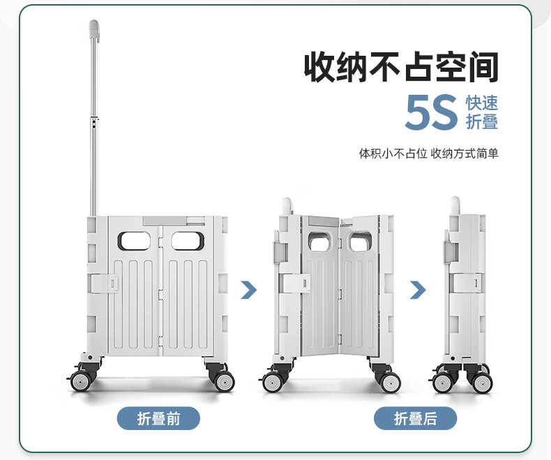 Younai Folding Shopping Cart Portable Small Trolley Hand-pulled Rod Cart Household Year of the Horse Zodiac 4 Wheels 3