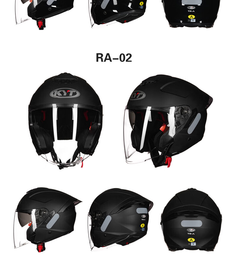 KYT RA-02 3/4 Retro Cruiser Motorcycle Helmet with Dual Visors, Matte Black, Size L 18