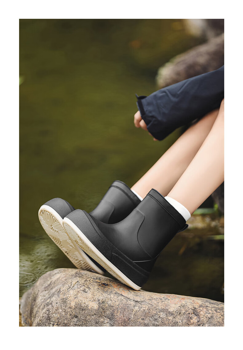 KINGLOVOUN Women's Stylish Rain Boots Cute Waterproof Non-slip Rubber Shoes Outdoor Low-cut - 009 - White - Size 37 7