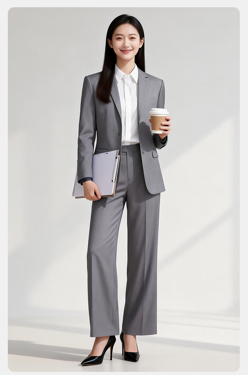 Yulixi Gray Women's Suit Set High-End Professional Formal Slim Fit Wrinkle-Free Blazer for Petite Interview and Commuting 18