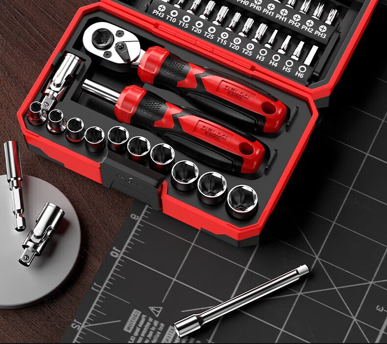 DELIXI ELECTRIC Ratchet Wrench Set Socket Wrench Cycling Toolbox Screwdriver Set Motorcycle Repair 41-Piece Kit 12