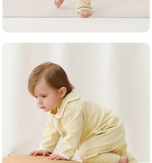 TONGTAI Baby Romper Spring and Autumn Pure Cotton Newborn Outing Lapel Jumpsuit Yellow 59cm 26