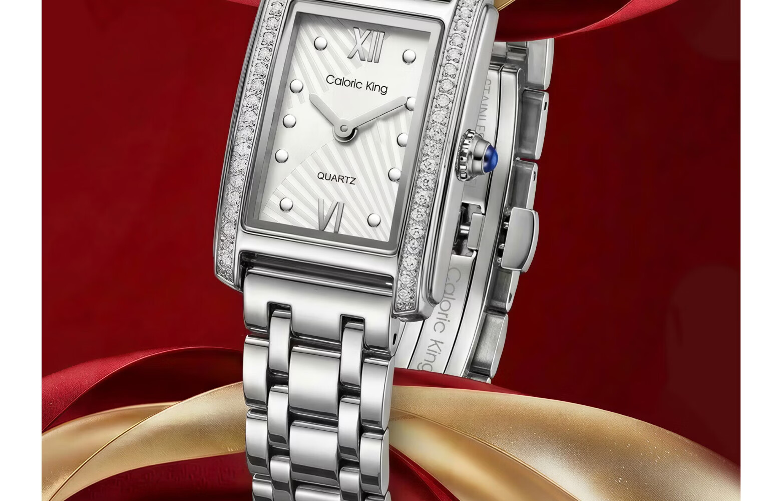 Caloric King Classic Tank Diamond-Studded Square Watch for Women Lightweight Luxury Niche Steel Band Minimalist Ladies Wristwatch Birthday Gift for Girlfriend 3