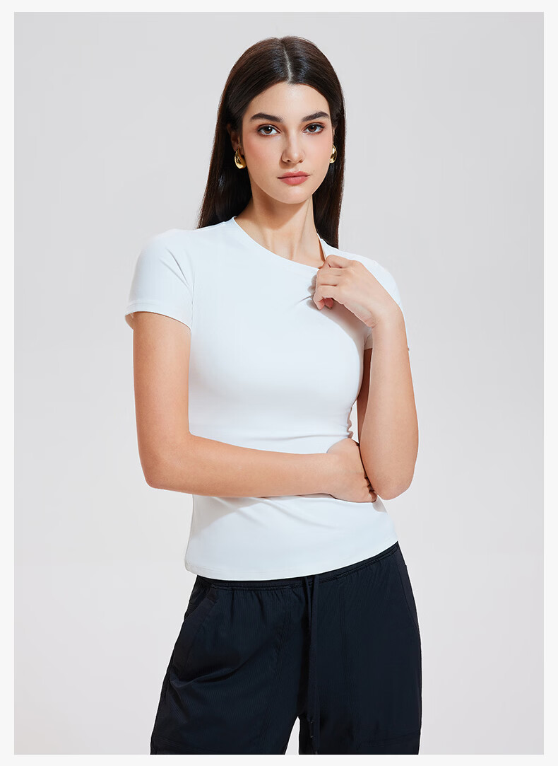 Cosleaf Women's Sports T-Shirt Short Sleeve High Elastic Slim Fit Round Neck Breathable Running Top Fitness Yoga Wear 21