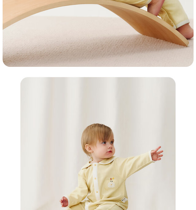 TONGTAI Baby Romper Spring and Autumn Pure Cotton Newborn Outing Lapel Jumpsuit Yellow 59cm 27