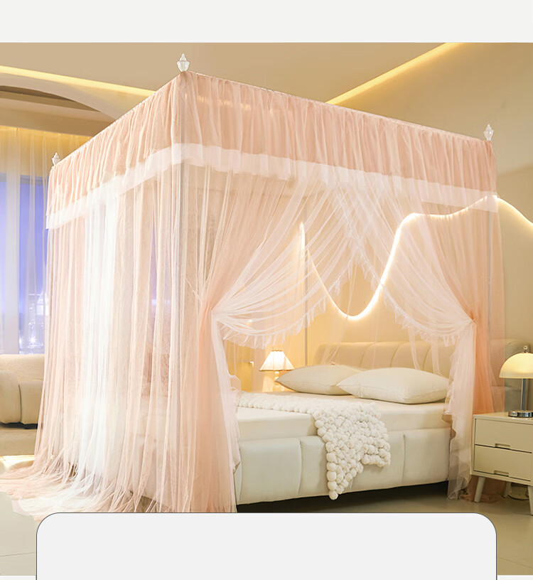 Hodo Encrypted Gauze Elegant Double-Layer Floor-Length Palace Mosquito Net 1.8×2m Home Three-Door Blue Gray 5