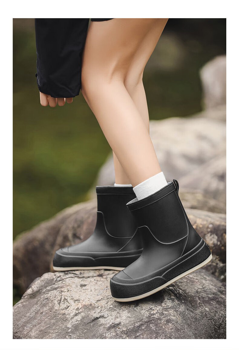 KINGLOVOUN Women's Stylish Rain Boots Cute Waterproof Non-slip Rubber Shoes Outdoor Low-cut - 009 - White - Size 37 4