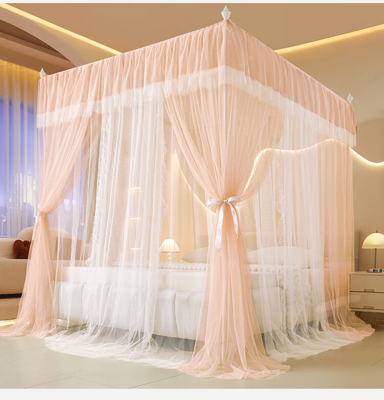 Hodo Encrypted Gauze Elegant Double-Layer Floor-Length Palace Mosquito Net 1.8×2m Home Three-Door Blue Gray 14