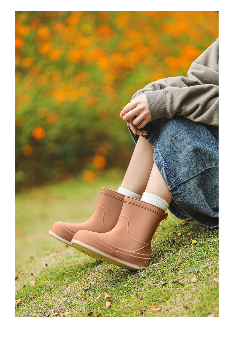 KINGLOVOUN Women's Stylish Rain Boots Cute Waterproof Non-slip Rubber Shoes Outdoor Low-cut - 009 - White - Size 37 6