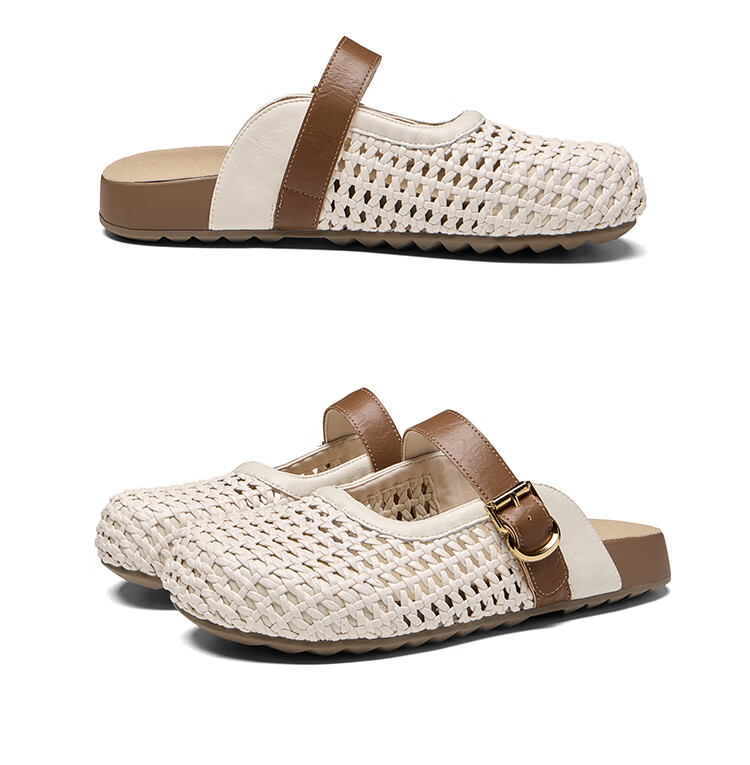 Zhuoshini Women's Vintage Slip-On Closed-Toe Sandals 2026 Summer New Breathable Mesh Birkenstock Style Half Slippers Off-White Size 38 16
