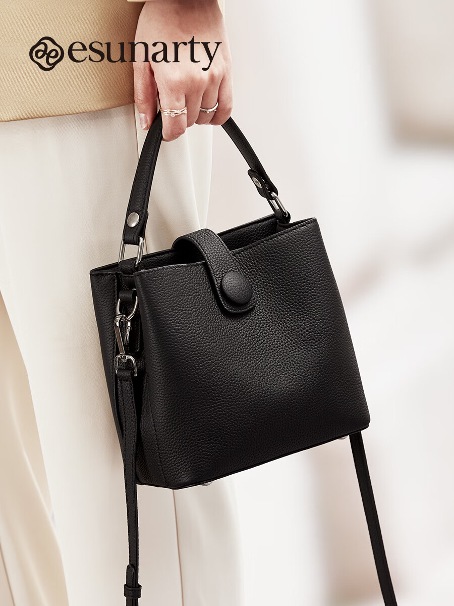 ESUNARTY Genuine Leather Bucket Bag Women 2026 New Handbag Boutique High-End Shoulder Crossbody Bag Birthday Gift for Women 5