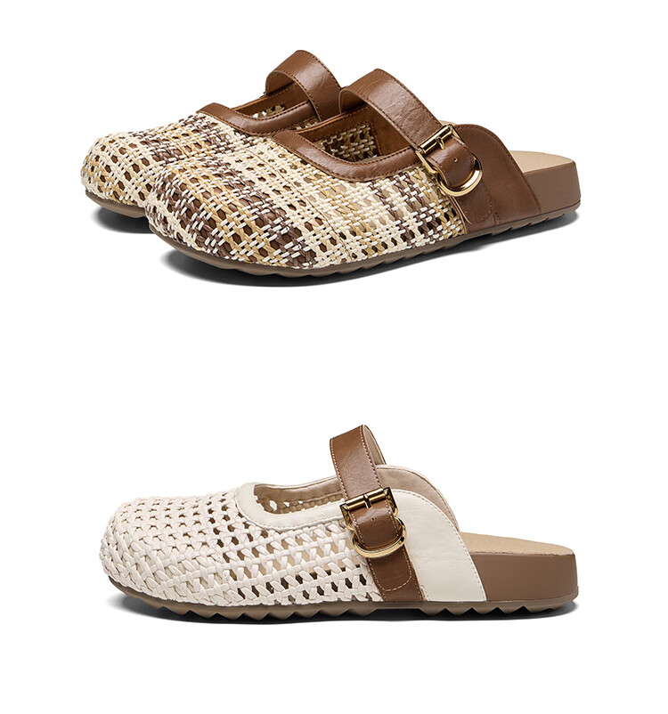 Zhuoshini Women's Vintage Slip-On Closed-Toe Sandals 2026 Summer New Breathable Mesh Birkenstock Style Half Slippers Off-White Size 38 15