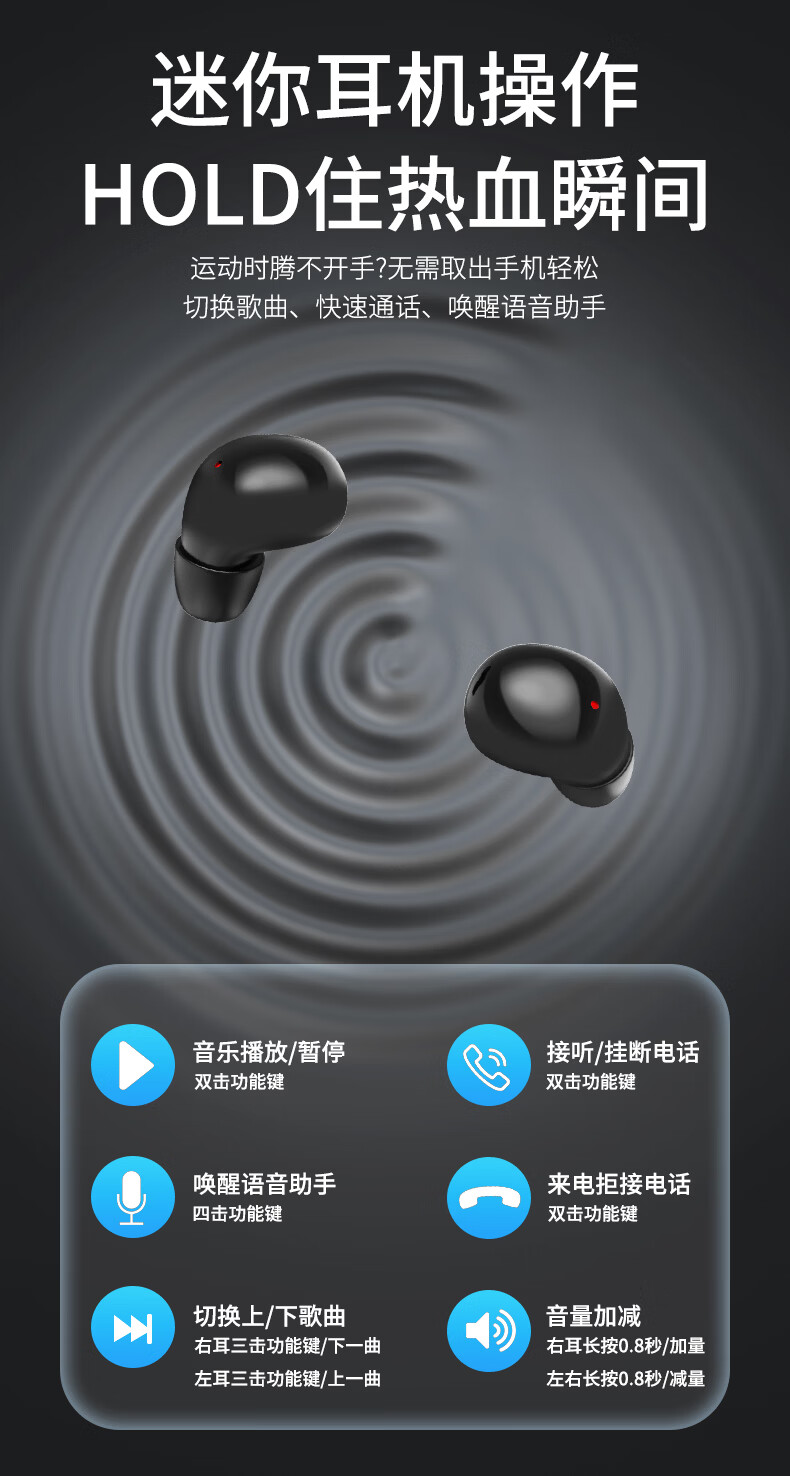 Taidu MD36 Bluetooth Earphones Wireless Dual Connection Long Battery Life Mini Invisible Noise Cancelling Gaming Low Latency Compatible with Xiaomi OPPO Huawei Apple 4
