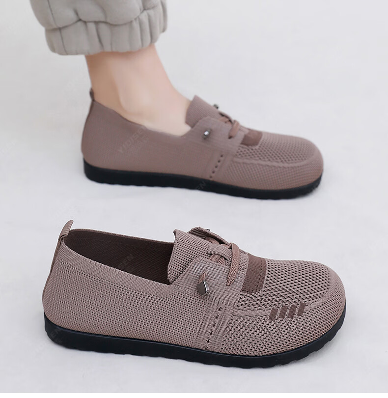 Yidisen Lightweight Comfortable Casual Women's German Training Shoes Old Beijing Cloth Shoes Soft Sole Non-Slip Mom Shoes Brown Size 36 24