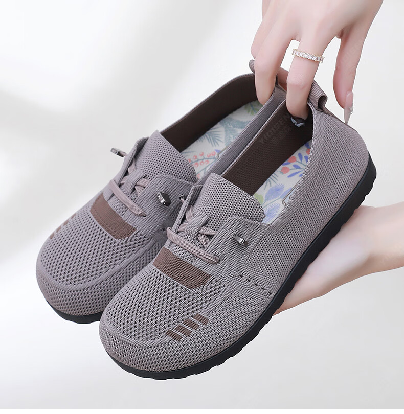 Yidisen Lightweight Comfortable Casual Women's German Training Shoes Old Beijing Cloth Shoes Soft Sole Non-Slip Mom Shoes Brown Size 36 19
