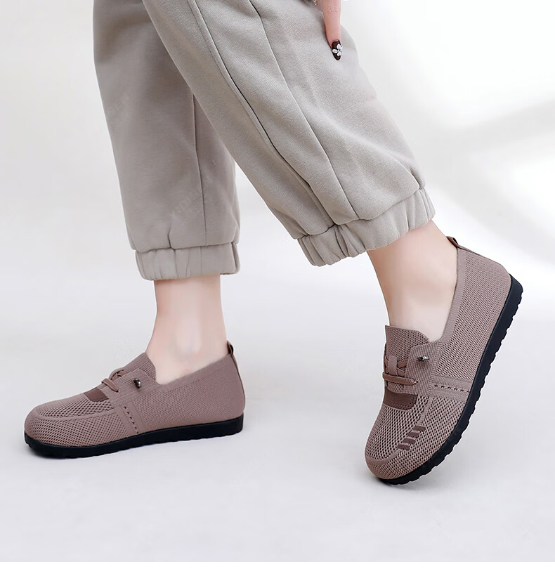 Yidisen Lightweight Comfortable Casual Women's German Training Shoes Old Beijing Cloth Shoes Soft Sole Non-Slip Mom Shoes Brown Size 36 23