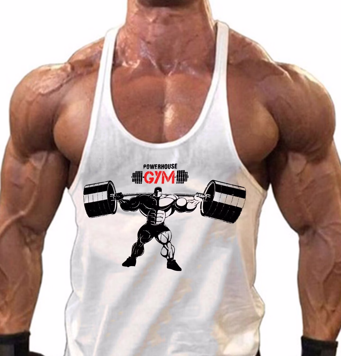 Men's New Fitness Cotton Sports I-print Vest Sports Running Exercise Breathable Sweat-absorbing Top, Black, White 3XL (190)_viptrois.com