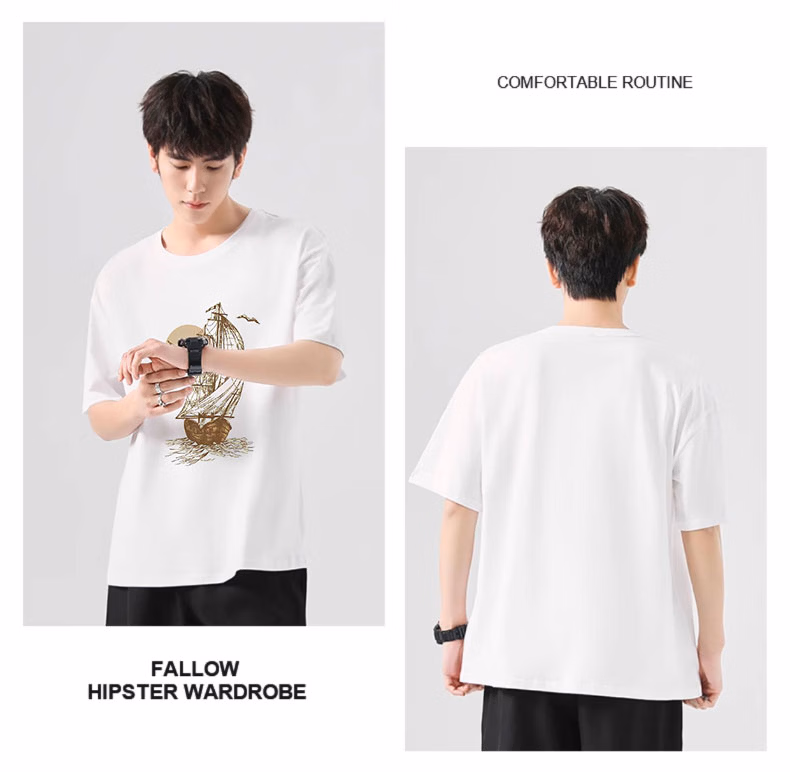 Retro American Short-sleeved T-shirt Men's 2026 New Khaki Casual Loose Summer Cotton Half-sleeved Clothes Top_viptrois.com